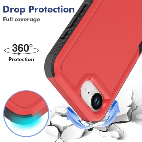 for iPhone 16E / iPhone 17E Case: Dual Layer Protective Heavy Duty Cell Phone Cover Shockproof Rugged with HD Screen Protector - Military Protection Bumper Tough - for iPhone 16E / iPhone 17E, Red - color: Red (PC) + Black (TPU)