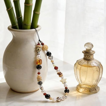 Cute Beaded Camera Wrist Strap for Phone, Digital Camera Charm Lanyard, Pearl Beaded Chain for Bag Keychain Gift - color: Brown Bead