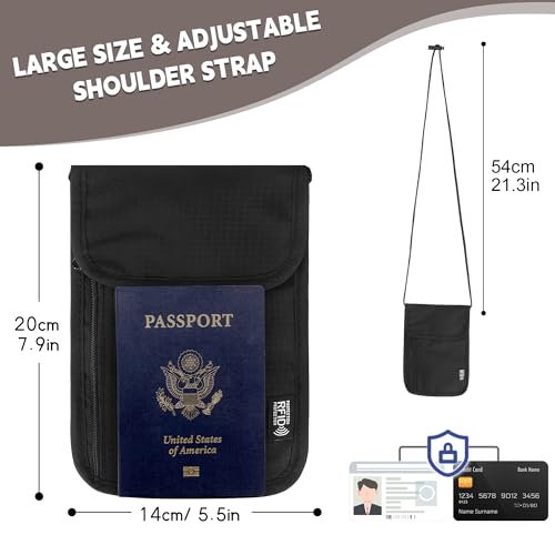Likesing 5.5" L x 7.9" W Travel Neck Wallet, RFID Passport Holder (Black) - color: Black