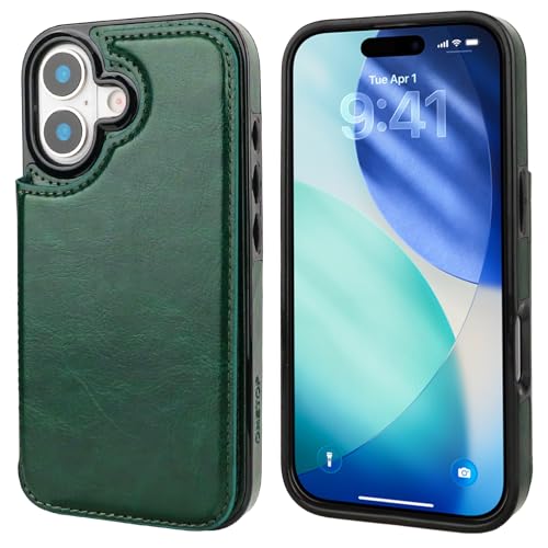 ONETOP for iPhone 17 Wallet Case with Credit Card Holder,Green | Kickstand,ID/Cash Holder,Case Wallet with Card Slots,Double Magnetic Clasp,Durable PU Leather Shockproof Cover for Women Men - color: Green