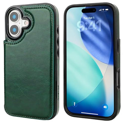 ONETOP for iPhone 17 Wallet Case with Credit Card Holder,Green | Kickstand,ID/Cash Holder,Case Wallet with Card Slots,Double Magnetic Clasp,Durable PU Leather Shockproof Cover for Women Men - color: Green