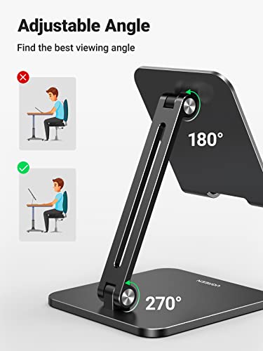 UGREEN Tablet Stand Compatible for iPad Desk Stand Holder Adjustable Aluminum Thicker Base Compatible with iPad Pro Air Mini 13 12.9 11 Inch Home Office Desk Accessories Black - color: Black