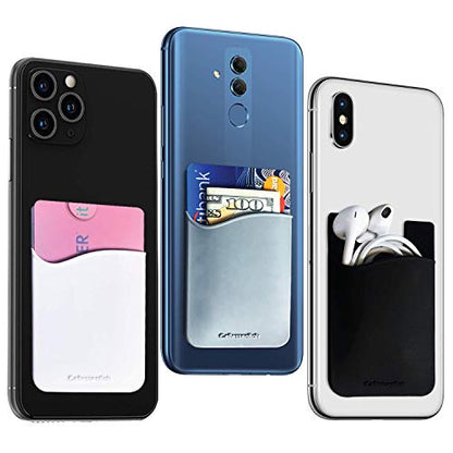 USA Merchant Redesigned Card Holder - Silicone Stick on Cell Phone Wallet with Pocket for Credit Card ID Business Card - iPhone Android & Smartphones (Black, White, Grey) - color: Black, White, Grey