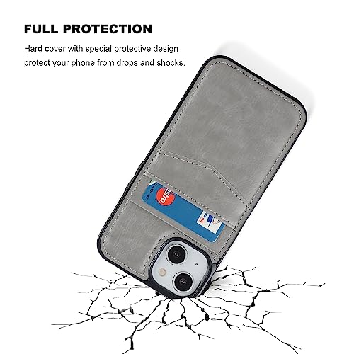 KIHUWEY for iPhone 14 Wallet Case Card Holder Kickstand, Gray - color: Gray