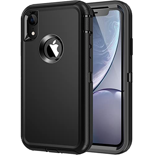 for iPhone XR Case, Heavy Duty Shockproof Dust/Drop Proof 3 Layer Full Body Protection Rugged Cover Case for Apple iPhone XR 6.1",Black - color: All Black, size: iphone xr