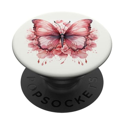 Pink Butterflies And Flowers Floral Butterfly PopSockets Adhesive PopGrip - style: Adhesive PopGrip
