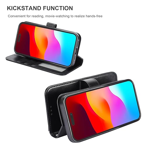 Bocasal Detachable Wallet Case Card Holder for iPhone 15 Pro Max Black | RFID Blocking Kickstand Card Slots Holder PU Leather Magnetic Shockproof Wrist Strap Removable Flip Protective Cover 6.7 inch - color: Black