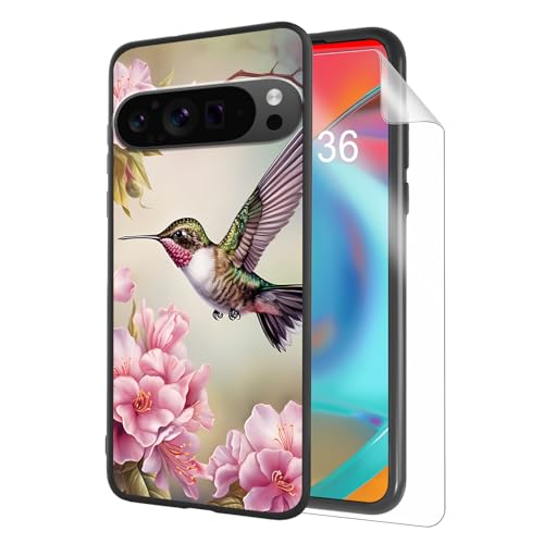 for Google Pixel 9 Pro XL Phone Case, TPU Shockproof Full Body Protection 6.8" Moth Mushroom Flower Cover for Pixel 9 Pro XL, Lightweight Compatible Wireless Charging, Screen Protector Film - color: Hummingbird