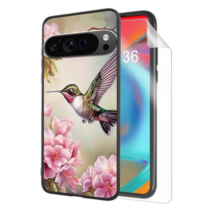 for Google Pixel 9 Pro XL Phone Case, TPU Shockproof Full Body Protection 6.8" Moth Mushroom Flower Cover for Pixel 9 Pro XL, Lightweight Compatible Wireless Charging, Screen Protector Film - color: Hummingbird