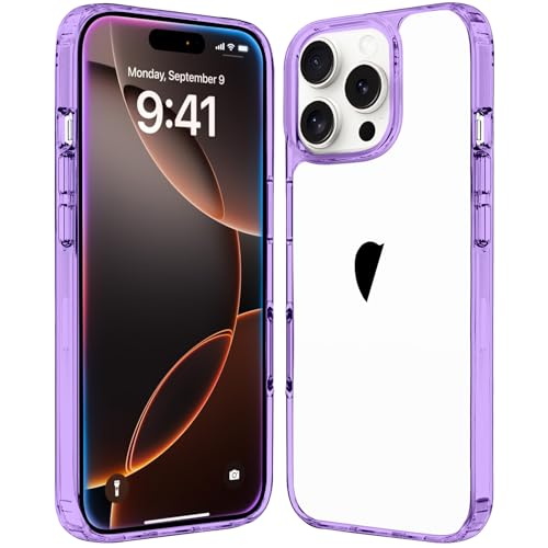 JJGoo Compatiable with iPhone 16 Pro Max Case Clear, Transparent Shockproof Phone Case, Anti-Scratch Hard PC Back Protective Cover Bumper Phone Case for iPhone 16 Pro Max 6.9-Inch, Purple - color: Purple, size: for iPhone 16 Pro Max
