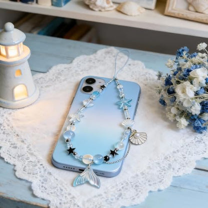 Cute Beaded Camera Wrist Strap for Phone, Digital Camera Charm Lanyard, Pearl Beaded Chain for Bag Keychain Gift - color: Mermaid