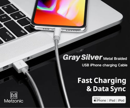 iPhone Charger Lightning Cable, 6.6FT Pet Chew Proof Metal Braided Charger Cord, [Apple MFi Certified] Fast Charging for iPhone 14 13 12 11 Pro Max XS XR X 8 7 6 5 Plus iPad and More - size: 6.6FT