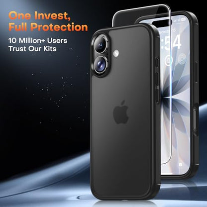 TAURI for iPhone 17 Case, Anti-Yellowing with Screen Protector, Translucent Matte Military-Grade Protection Shockproof Slim Phone Case for iPhone 17, Matte Black - color: F-Matte Black