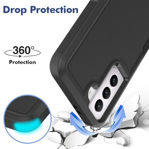 TENOC Phone Case for Samsung Galaxy S22, Black Case Heavy Duty Protective Cover Shockproof Rugged Bumper - color: Black Solid, size: S22