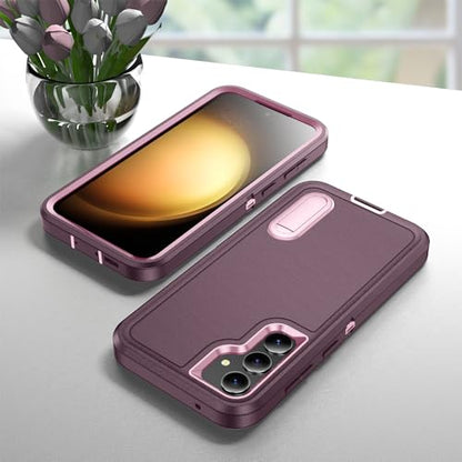 for Samsung Galaxy S23 FE Case with Kickstand Case 3-Layer Military Grade Protective Case Cover Silicone Heavy Duty Rugged Shockproof for Galaxy S23 FE Phone Case (Purple+Pink) - color: Purple+Pink