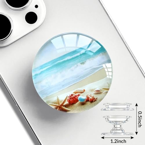Translucent Clear Phone Grip with Expanding Kickstand,Cell Phone Collapsible Stand Beach Ocean Starfish Design for Smartphones