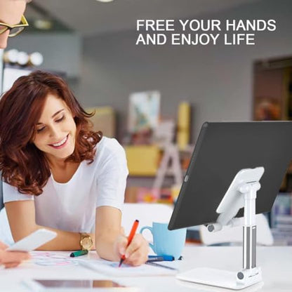 Meetuo 2 Pcs Cell Phone Stand for Desk Adjustable Desktop Phone Holder - color: Black+White