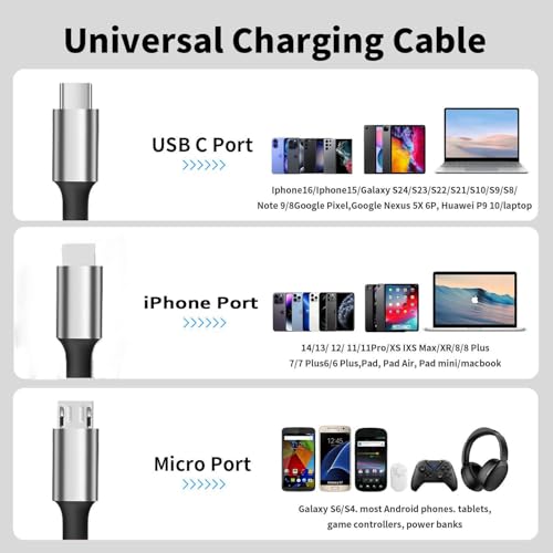 Multi Charging Cable, 3 in 1 USB Cable, Silver - color: Silver