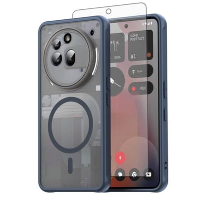 Asuwish Phone Case for Nothing Phone (3a) Pro, Compatible with Magsafe Magnetic, Translucent Matte Anti-Fingerprint Back, Military Grade DropProof Shockproof Protective Cell Cover 3 a Women Men Blue - color: Blue