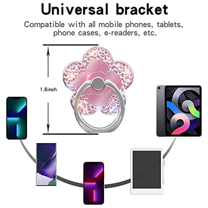 Bling Cute Flower Cell Phone Ring Holder with Crystal Rhinestone 360°Rotation Metal Finger Stand Kickstand Universal Compatible with iPhone Samsung Galaxy LG Google iPad（Hot Pink）