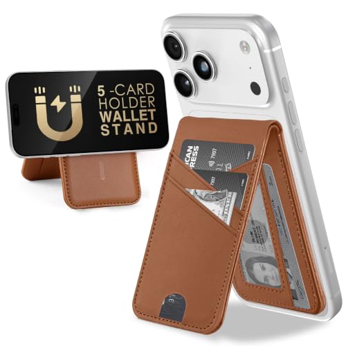 for MagSafe Wallet Magnetic iPhone Card Holder with Adjustable Stand, Brown - color: Brown