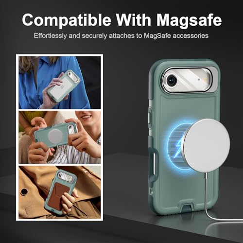 Follaroma Magnetic for iPhone 17 Air Case with Camera Stand, Green, 6.5" | Built-in Glass Camera Cover,Compatible with MagSafe,Heavy Duty Shockproof Protective,Military-Grade Anti-DropDual Layer Cover - color: Green, size: iPhone 17 Air 6.5''