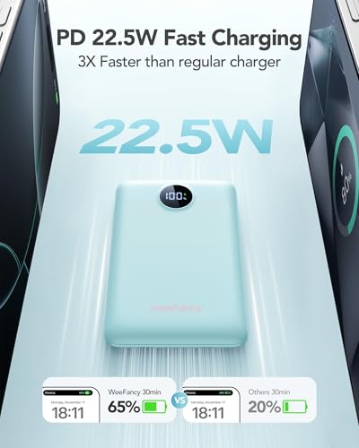 Mini Portable Charger with Built-in Cables 20W Fast Charging Power Bank USB-C Small Battery Pack 10000mAh Travel Essential Slim Battery for iPhone 17/16/15/14, Samsung 25/24, and More - color: Blue