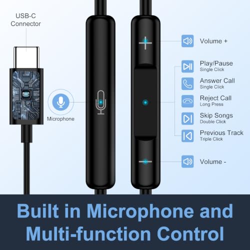 USB C Wired Earbuds Type C Headphone Headset Earphone USBC Earbuds with Mic