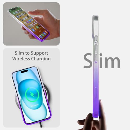 JJGoo Compatiable with iPhone 15 Plus Case Clear, Transparent Shockproof Phone Case, Slim Anti-Scratch Hard PC Back Protective Cover Bumper, Gradient Purple - color: Gradient Purple