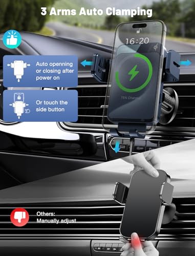 Wireless Car Charger Auto-Clamping Air Vent Car Mount 15W Fast Charging - color: Royal blue