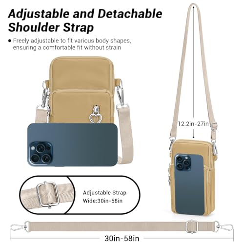 YINHEXI Small Crossbody Bags for Women Trendy, Mini Triple Compartment Cell Phone Crossbody Wallet Purses - color: Khaki-2