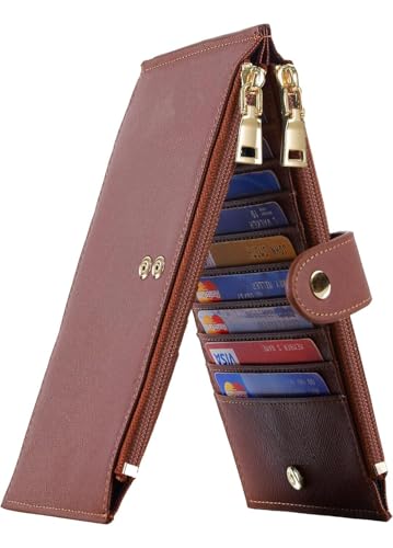 Travelambo RFID Wallet Women Large Size Bifold Multi Card Wallet Case with Zipper Pocke Credit Card Holder for Women - color: Brown Deep