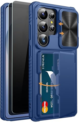 Vihibii for Samsung Galaxy S26 Ultra Case, Privacy Screen Protector, Blue | Integrated Wallet, Card Holder, Anti-Spy, RFID Blocking, Slide Lens Camera Cover, Military-Grade Drop Protection, Blue - color: Blue-PSP