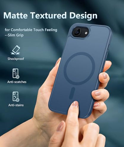 FNTCASE for iPhone 17e/16e Case Silicone Magnetic Blue | Compatible with MagSafe, Screen Protector, Matte Textured, Military Grade Drop Protection Slim Rugged Shockproof Phone Cover - color: Blue