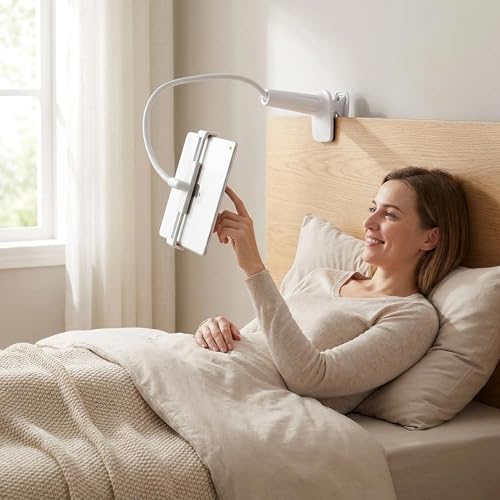 Mobile Phone Holder with 360° Rotation for Bedside, Hands-Free Secure Grip, Soft Arm Clamp Stand(white-24in) - color: white-24in