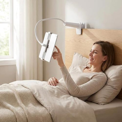 Mobile Phone Holder with 360° Rotation for Bedside, Hands-Free Secure Grip, Soft Arm Clamp Stand(white-24in) - color: white-24in