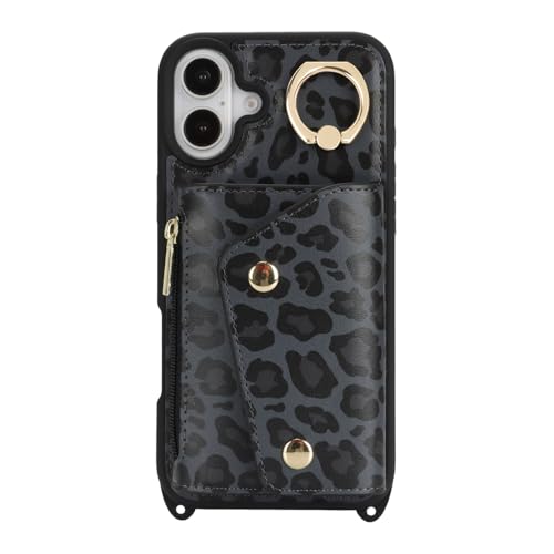 Lipvina Crossbody Wallet Case for iPhone 16 Plus,Black Leopard - color: 04-Black Leopard, size: iPhone 16 Plus 6.7"