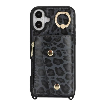Lipvina Crossbody Wallet Case for iPhone 16 Plus,Black Leopard - color: 04-Black Leopard, size: iPhone 16 Plus 6.7"