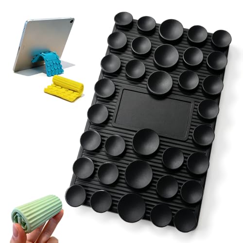 Silicone Phone Stand with Aluminum, Foldable Bendable Adjustable Holder for Desk, Portable Multi-Angle Stand (Black) - color: Black