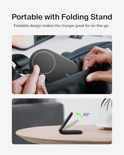Belkin Qi2 15W Magnetic Foldable Wireless Charging Stand, Standby - color: Black