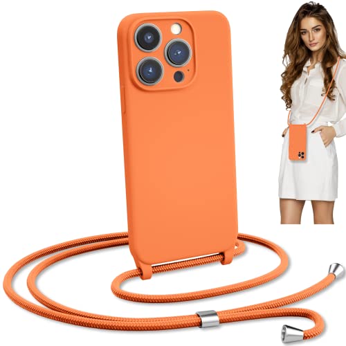 Crossbody Lanyard Strap Case for iPhone 14 Pro Max, Neck Cross Body, Adjustable Holder Removable, Drop Protection Shockproof, Hands-Free Silicone Case 6.7 inch, 150 cm Strap, iP14PM- Orange - color: Orange