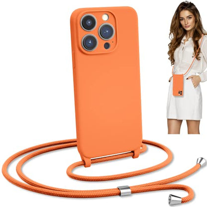 Crossbody Lanyard Strap Case for iPhone 14 Pro Max, Neck Cross Body, Adjustable Holder Removable, Drop Protection Shockproof, Hands-Free Silicone Case 6.7 inch, 150 cm Strap, iP14PM- Orange - color: Orange