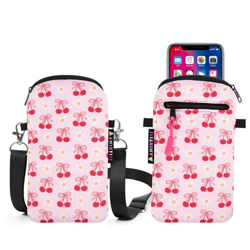 Lanyard Phone Holder Pouch, Phone Bag with Pocket for iPhone & Samsung - color: Cherry Bomb