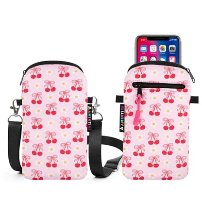 Lanyard Phone Holder Pouch, Phone Bag with Pocket for iPhone & Samsung - color: Cherry Bomb