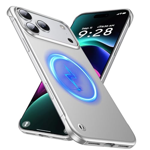 GRECAZO Magnetic Frosted Frameless Case for iPhone 17 Pro, Silvery | Compatible with MagSafe, Metallic Finish, Hard PC Cover, Ultra Thin Lightweight Minimalist Borderless, Slim Fit, 6.3-Inch - color: Silvery, size: iPhone 17 Pro