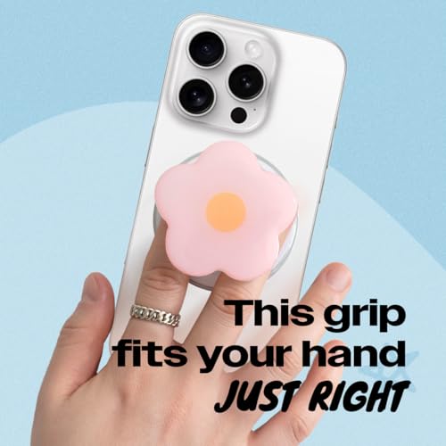 OnTheGrip Compatible with Magsafe Magnetic Cute Solid Color Daisy Flower Design Collapsible Mobile Phone Grip Stand Holder for Smartphone Tablet Cell Phone Accessory (Pink)