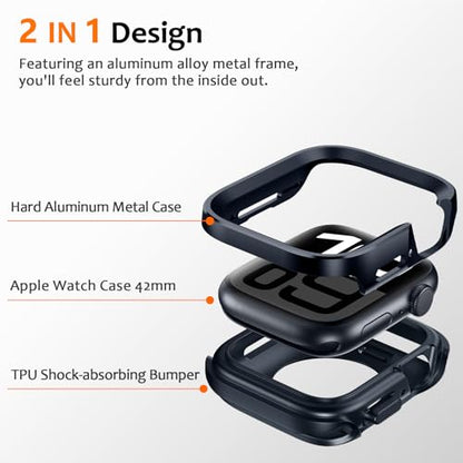 Amizee 2 in 1 Metal Rugged Case Compatible with Apple Watch Series 11/10 42mm, Aluminum Shockproof Protective Bumper Cover for iWatch 42mm, Blue - color: Blue, size: 42 mm