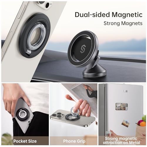 SYNCWIRE Magnetic Phone Ring Holder, for MagSafe Phone Grip Stand Kickstand - color: Black