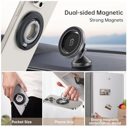 SYNCWIRE Magnetic Phone Ring Holder, for MagSafe Phone Grip Stand Kickstand - color: Black