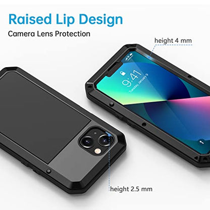 Lanhiem for iPhone 13 Metal Case, Heavy Duty Shockproof Tough Rugged Case with Built-in Glass Screen Protector, 360 Full Body Protective Cover for iPhone 13 6.1 inch, Black - color: Black